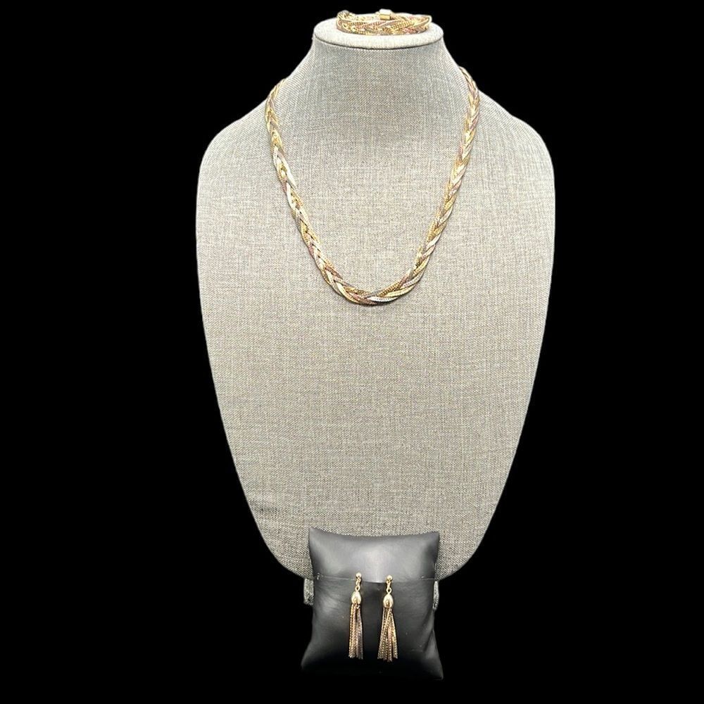 Vintage Jewelry Set Tricolor Necklace Dangle Earrings Bracelet Fashion